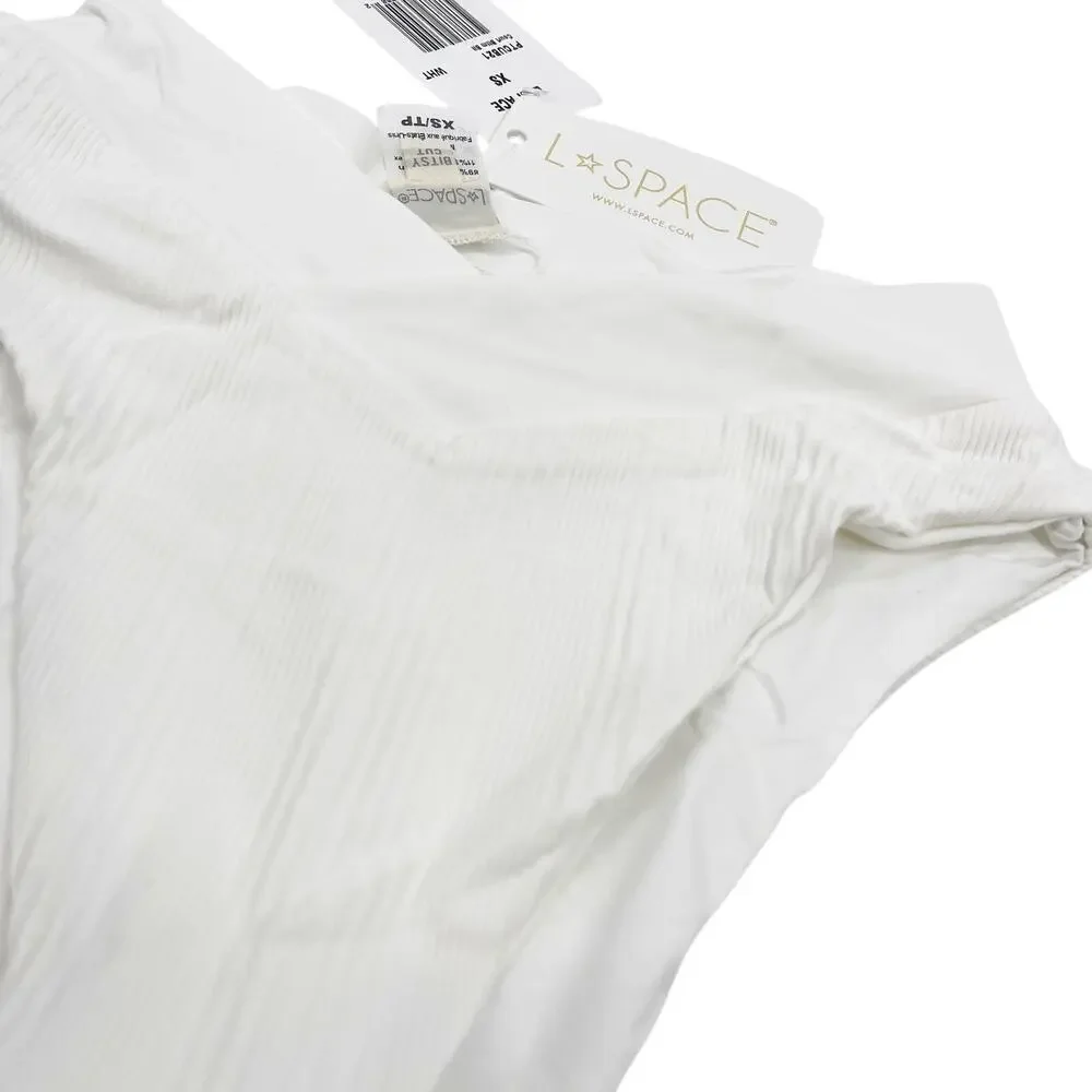 L*Space Court Bitsy Bikini Bottom White High Waisted Ribbed XS New With Tags!